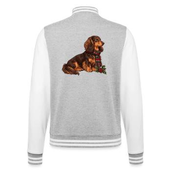 Weihnachtsdackel mit Schal - College-Sweatjacke - Grau meliert/Weiß - Hinten - Marisol (170cm)