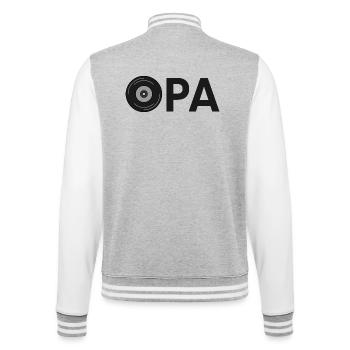 Opa mit Schallplatte – Schwarz - College-Sweatjacke - Grau meliert/Weiß - Hinten - Marisol (170cm)