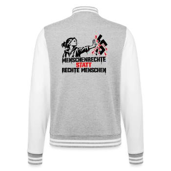 Menschenrechte statt rechte Menschen - College-Sweatjacke - Grau meliert/Weiß - Hinten - Marisol (170cm)
