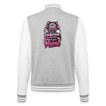 Ich denke an Anime – Lustiger Fan-Spruch - College-Sweatjacke - Grau meliert/Weiß - Hinten - Marisol (170cm)