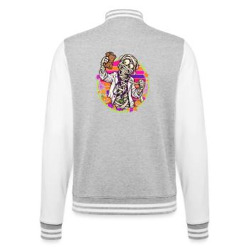 Halloween-Arztmumie vor Retro-Sonne - College-Sweatjacke - Grau meliert/Weiß - Hinten - Marisol (170cm)