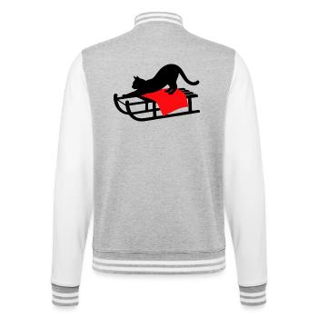 gatto_nero_sulla_slitta_con_copertina_rossa - College-Sweatjacke - Grau meliert/Weiß - Hinten - Marisol (170cm)