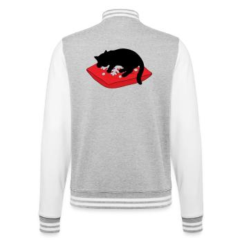 gatto_cucciolo_nero_dorme_su_un_cuscino_inverna - College-Sweatjacke - Grau meliert/Weiß - Hinten - Marisol (170cm)