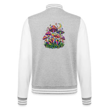 Bunte Pilze mit Mond und Sternen – Retro Design - College-Sweatjacke - Grau meliert/Weiß - Hinten - Marisol (170cm)