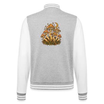 Vintage Pilze mit Mond und Sternen – Naturmotiv - College-Sweatjacke - Grau meliert/Weiß - Hinten - Marisol (170cm)