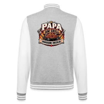 Papa am Grill: Diskussion Zwecklos - College-Sweatjacke - Grau meliert/Weiß - Hinten - Marisol (170cm)