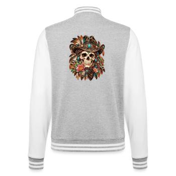 Totenkopf, Totenkopf, Biker, Totenkopf, Cowboyhut - College-Sweatjacke - Grau meliert/Weiß - Hinten - Marisol (170cm)