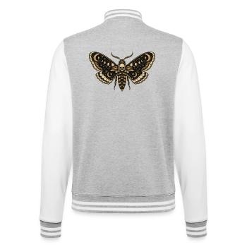 Mondmotte mit Totenkopf kosmischer Horror - College-Sweatjacke - Grau meliert/Weiß - Hinten - Marisol (170cm)
