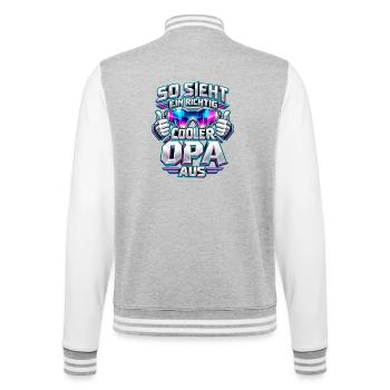 Cooler Opa mit futuristischer Brille - College-Sweatjacke - Grau meliert/Weiß - Hinten - Marisol (170cm)