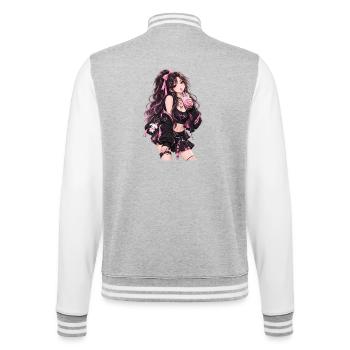 Gothic und Bubble Tea – Pinkes Anime-Motiv - College-Sweatjacke - Grau meliert/Weiß - Hinten - Marisol (170cm)
