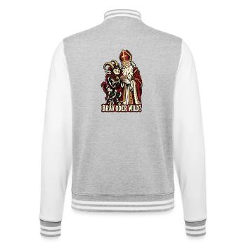 Brav oder wild? Krampus und Nikolaus - College-Sweatjacke - Grau meliert/Weiß - Hinten - Marisol (170cm)