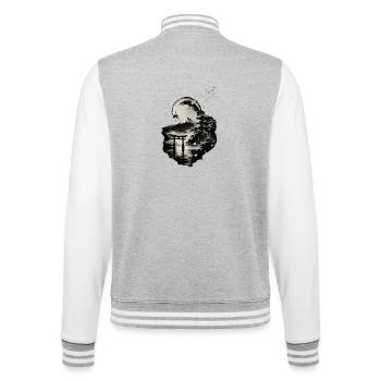 Mond über Fuji und Torii - College-Sweatjacke - Grau meliert/Weiß - Hinten - Marisol (170cm)