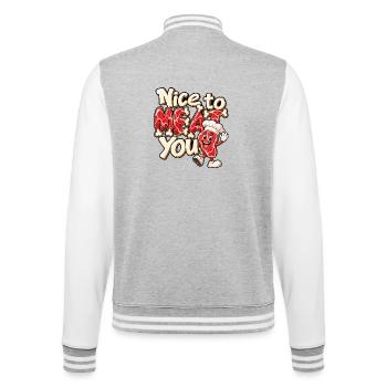 Nice to Meat You – Lustiges Steak mit Kochmütze - College-Sweatjacke - Grau meliert/Weiß - Hinten - Marisol (170cm)