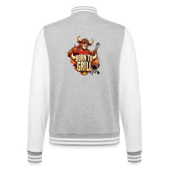 Born to Grill – Cooler Stier am Grill - College-Sweatjacke - Grau meliert/Weiß - Hinten - Marisol (170cm)