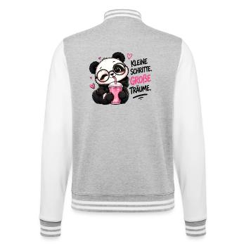 Panda mit Brille Kleine Schritte Große Träume - College-Sweatjacke - Grau meliert/Weiß - Hinten - Marisol (170cm)