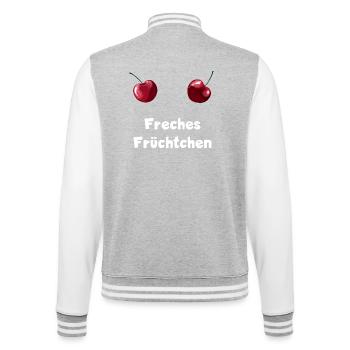 Freches Früchtchen - Zwei Kirschen Busen - College-Sweatjacke - Grau meliert/Weiß - Hinten - Marisol (170cm)