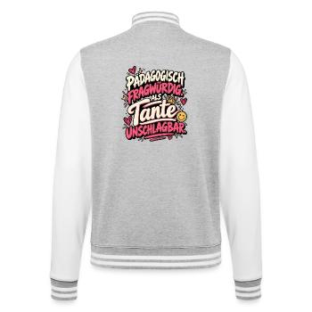 Pädagogisch fragwürdig als Tante unschlagbar - College-Sweatjacke - Grau meliert/Weiß - Hinten - Marisol (170cm)