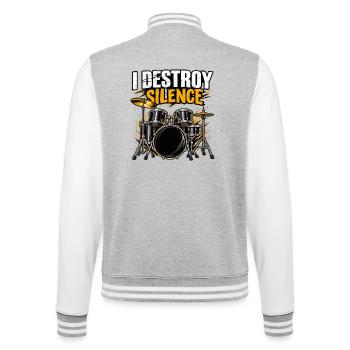 I Destroy Silence Schlagzeuger Funny Rock Band - College-Sweatjacke - Grau meliert/Weiß - Hinten - Marisol (170cm)