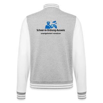 Schwer in Ordnung Ausweis – unaufgefordert vorweis - College-Sweatjacke - Grau meliert/Weiß - Hinten - Marisol (170cm)