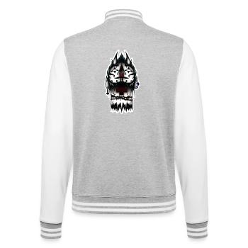 Tätowierter schwarzer Totenkopf und Kreuz - College-Sweatjacke - Grau meliert/Weiß - Hinten - Marisol (170cm)