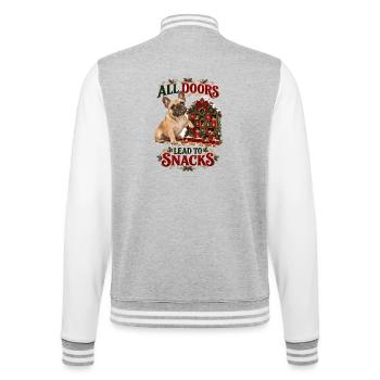  All Doors Lead To Snacks Französische Bulldogge - College-Sweatjacke - Grau meliert/Weiß - Hinten - Marisol (170cm)