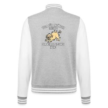 Lustiger Yoga Hund - College-Sweatjacke - Grau meliert/Weiß - Hinten - Marisol (170cm)