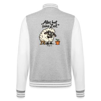 Alles hat seine Zeit Schaf christlich Geduld Bibel - College-Sweatjacke - Grau meliert/Weiß - Hinten - Marisol (170cm)