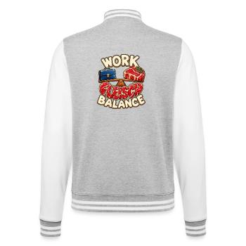 Work Fleisch Balance – Lustiger BBQ-Spruch - College-Sweatjacke - Grau meliert/Weiß - Hinten - Marisol (170cm)