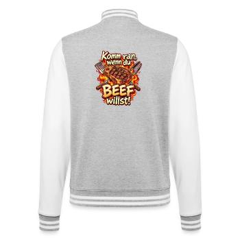 Komm ran, wenn du Beef willst! – Steak & BBQ - College-Sweatjacke - Grau meliert/Weiß - Hinten - Marisol (170cm)