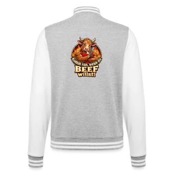 Komm ran, wenn du Beef willst! – Grillhumor - College-Sweatjacke - Grau meliert/Weiß - Hinten - Marisol (170cm)