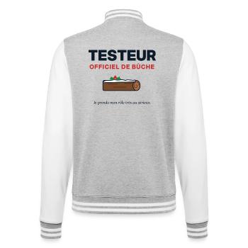 Offizieller Tester des Weihnachtsprotokolls – Weihnachtshumor - College-Sweatjacke - Grau meliert/Weiß - Hinten - Marisol (170cm)