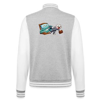 Mein Bett lässt mich nicht zur Arbeit! - College-Sweatjacke - Grau meliert/Weiß - Hinten - Marisol (170cm)