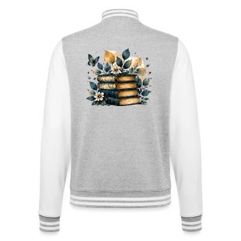 Bücherstapel in Blau und Gold – Aquarell Bücher - College-Sweatjacke - Grau meliert/Weiß - Hinten - Marisol (170cm)