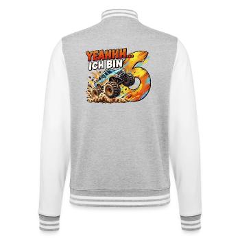 Monstertruck zum 6. Geburtstag – Yeahhh ich bin 6 - College-Sweatjacke - Grau meliert/Weiß - Hinten - Marisol (170cm)