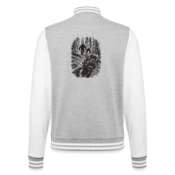 Französische Bulldogge Und Bigfoot Im Wald - College-Sweatjacke - Grau meliert/Weiß - Hinten - Marisol (170cm)