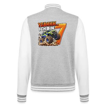 Monstertruck zum 7. Geburtstag – Yeahhh ich bin 7 - College-Sweatjacke - Grau meliert/Weiß - Hinten - Marisol (170cm)