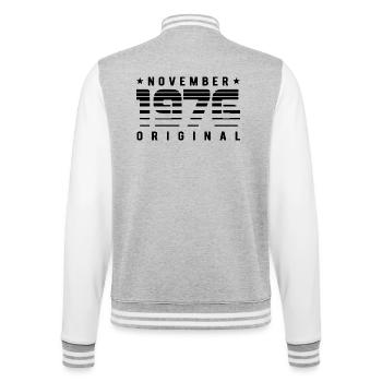 Original November 1976 Retro Streifen Geburtstag - College-Sweatjacke - Grau meliert/Weiß - Hinten - Marisol (170cm)