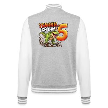 Dino Geburtstag 5 Jahre T-Rex Shirt - College-Sweatjacke - Grau meliert/Weiß - Hinten - Marisol (170cm)