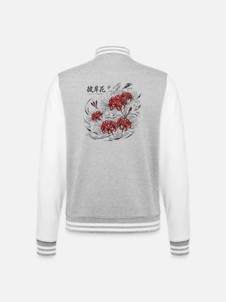 Japanische Black Red Lily - College-Sweatjacke - Grau meliert/Weiß