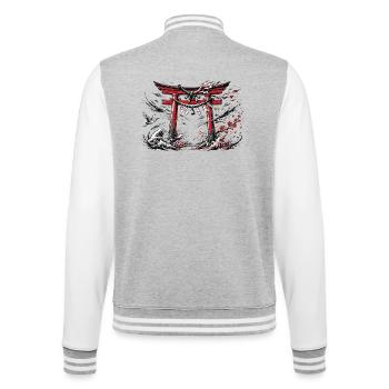 Japanische Torii und Wellen - College-Sweatjacke - Grau meliert/Weiß - Hinten - Marisol (170cm)
