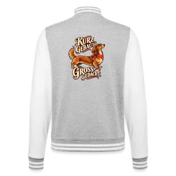 Kurz gebaut groß gedacht Dackel - College-Sweatjacke - Grau meliert/Weiß - Hinten - Marisol (170cm)