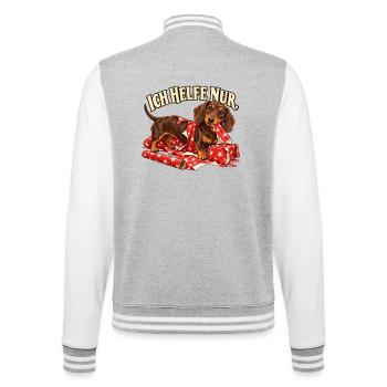 Dackel Weihnachten – Ich helfe nur - College-Sweatjacke - Grau meliert/Weiß - Hinten - Marisol (170cm)