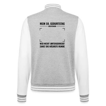 Gästebuch 50. Geburtstag zum Unterschreiben - College-Sweatjacke - Grau meliert/Weiß - Hinten - Marisol (170cm)