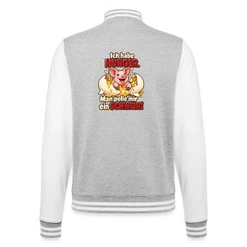 Ich habe Hunger – Man pelle mir ein Schwein! - College-Sweatjacke - Grau meliert/Weiß - Hinten - Marisol (170cm)