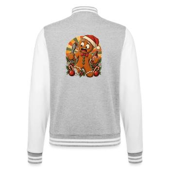 Christmas Lebkuchenmann Grillender Papa - College-Sweatjacke - Grau meliert/Weiß - Hinten - Marisol (170cm)