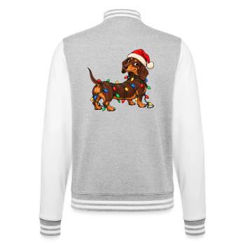 Lustiger Weihnachtsdackel mit bunter Lichterkette - College-Sweatjacke - Grau meliert/Weiß - Hinten - Marisol (170cm)
