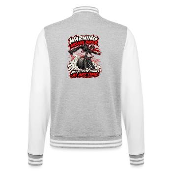Achtung! Verrückter Biker. Biker-Humor - College-Sweatjacke - Grau meliert/Weiß - Hinten - Marisol (170cm)