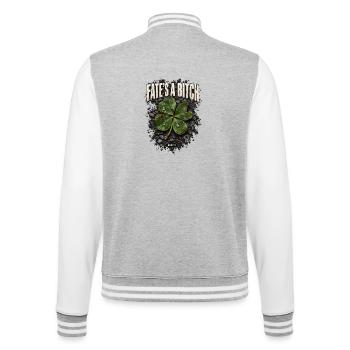 ODDROO – Schicksal & Kleeblatt - College-Sweatjacke - Grau meliert/Weiß - Hinten - Marisol (170cm)