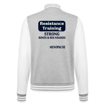 Menopause-Knochen, Widerstandstraining - College-Sweatjacke - Grau meliert/Weiß - Hinten - Marisol (170cm)