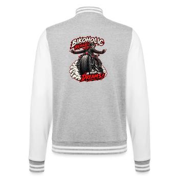 Bikoholic – die Reha? Biker-Humor - College-Sweatjacke - Grau meliert/Weiß - Hinten - Marisol (170cm)